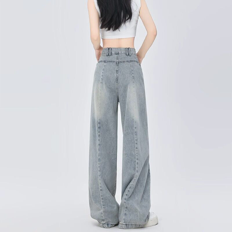 Neutral Trendy Straight Wide-Leg Jeans Women's Spring Loose Slimming Floor-Length Denim Pants