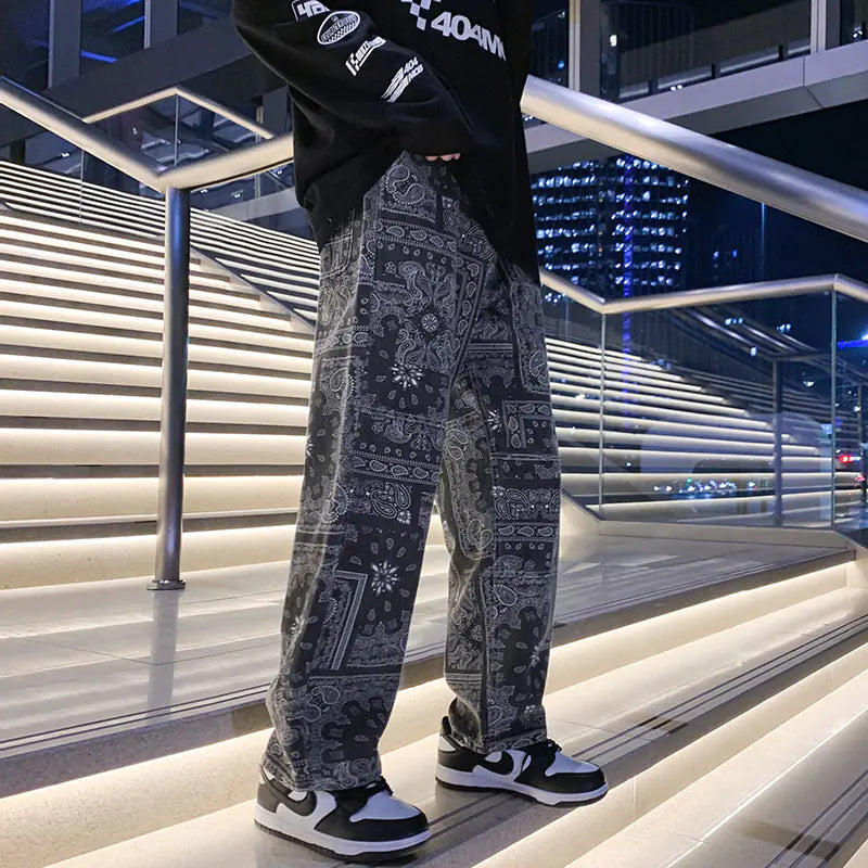 Men's Trendy Black Loose Fit Wide Leg Jeans