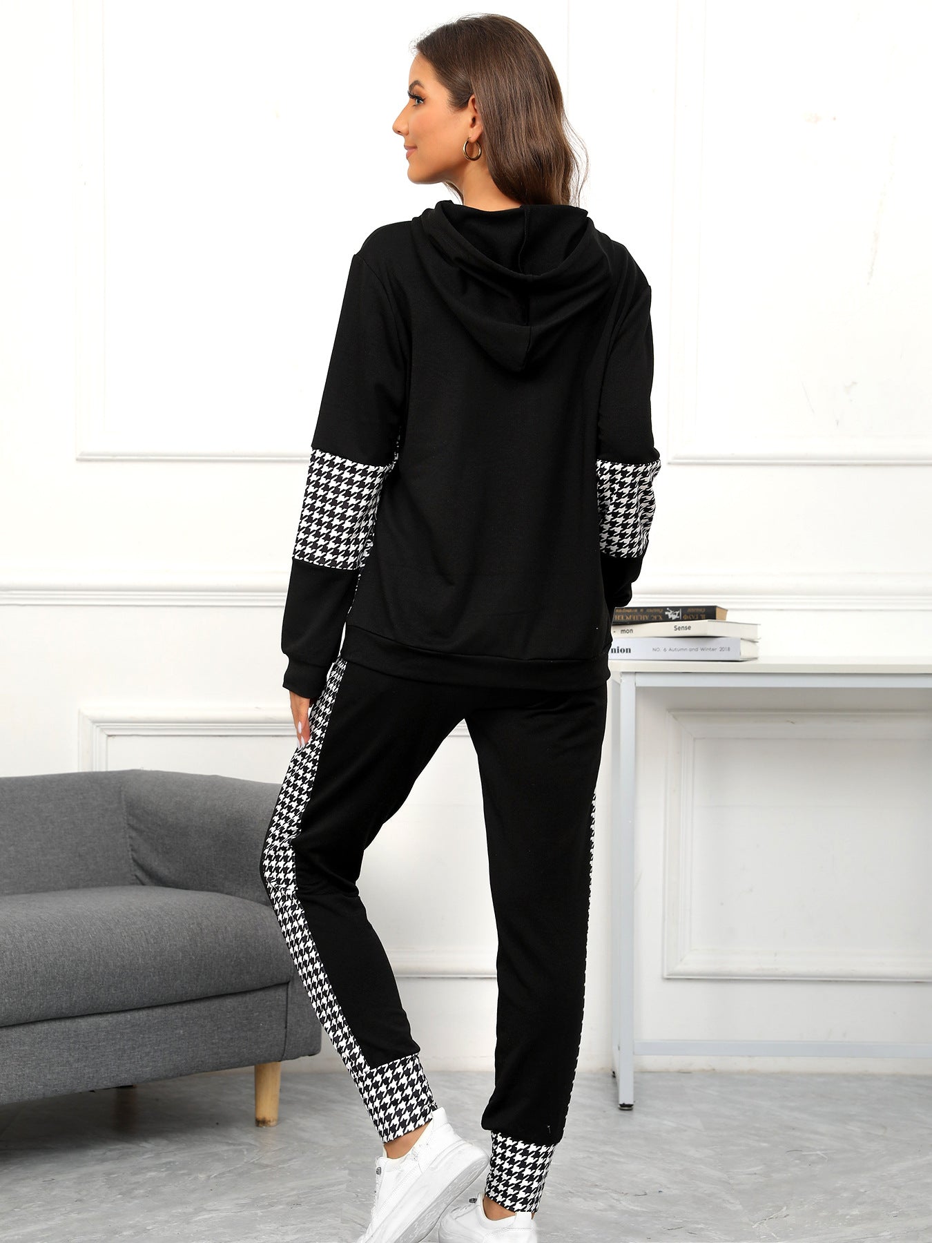 Sports Splicing Hooded Top and Pants Two-piece Set