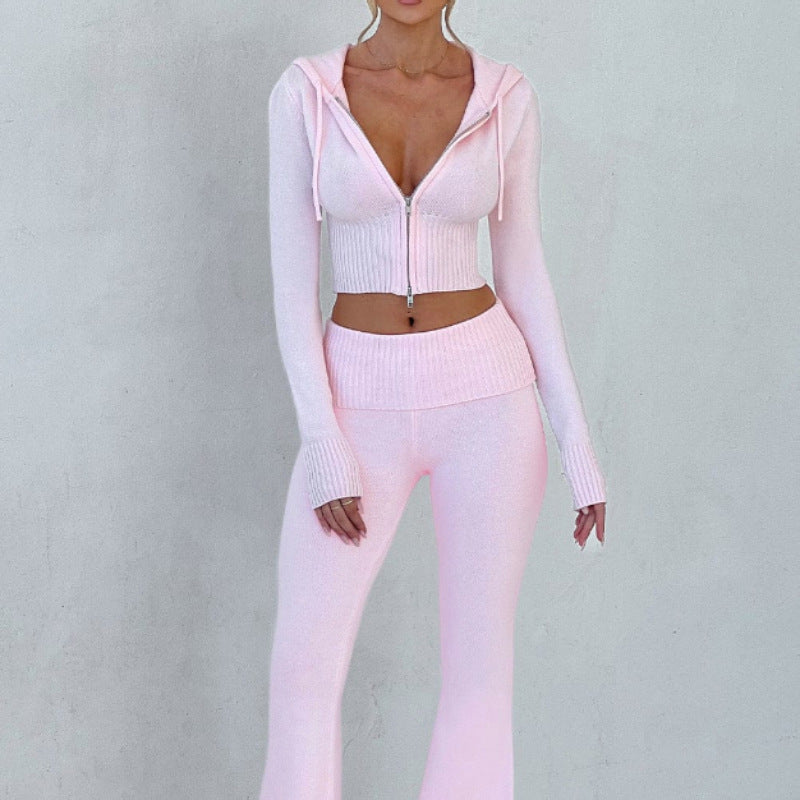 Women's Slim Short Hooded Top and Casual Pants Fashion Set Two-piece Suit