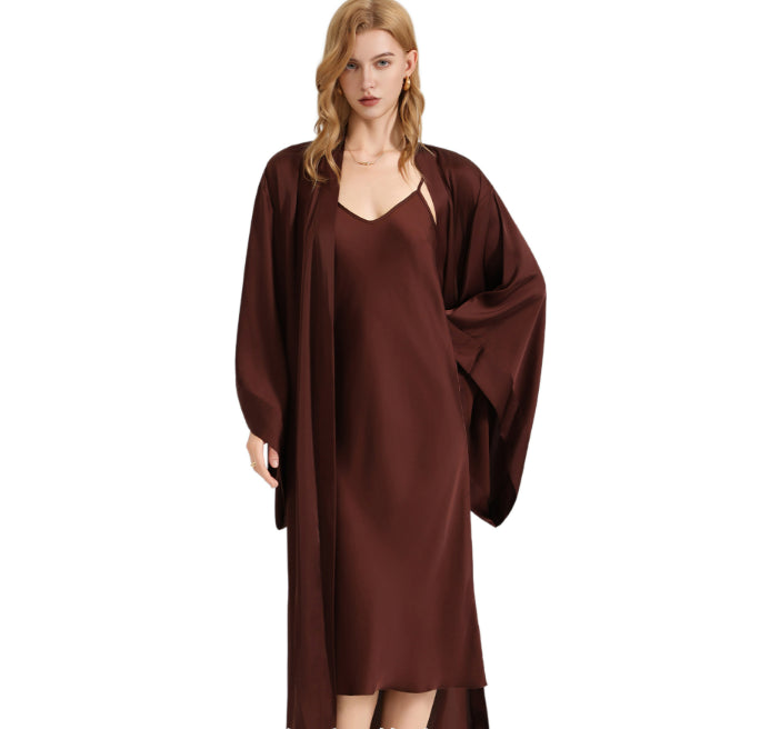 Solid color suspender outer robe two-piece set