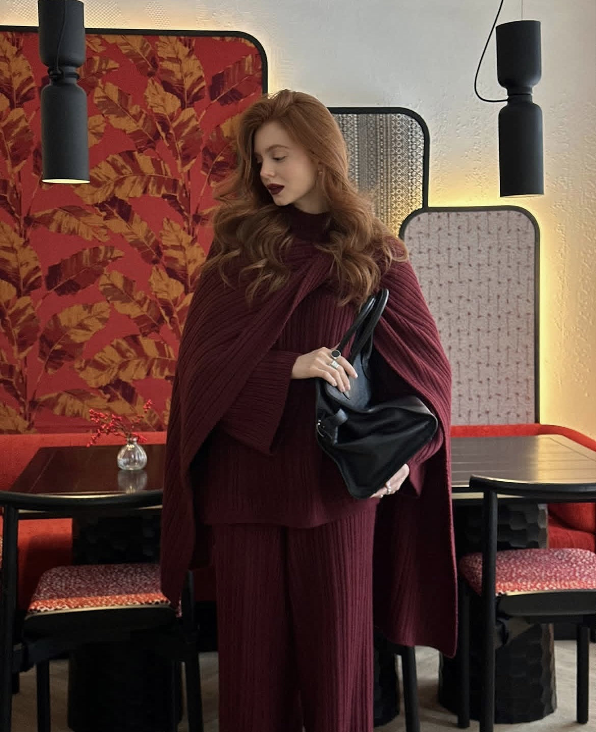 Solid Color Round Neck Cable Knit Sweater Set Women's Loose Knit Sweater Wide Leg Pants Scarf Three-Piece Set