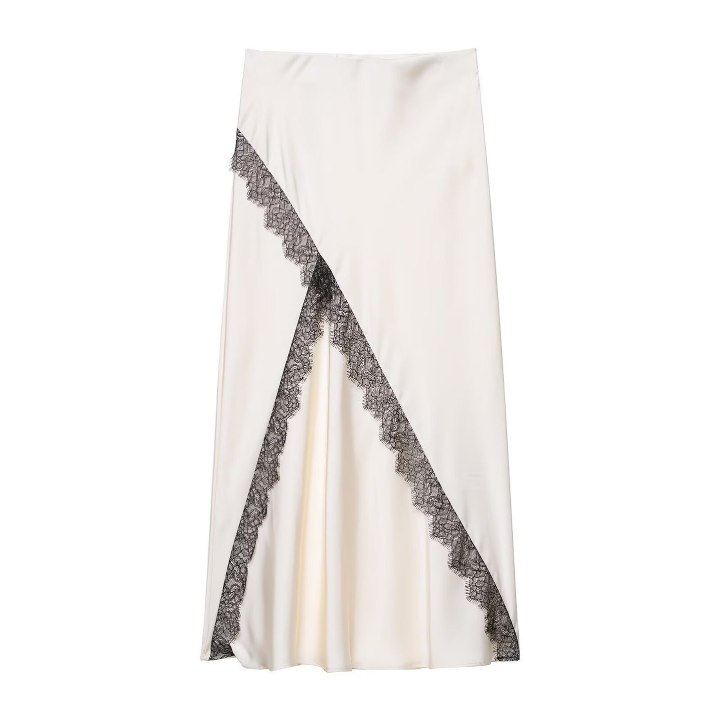 Women's Lace-Trimmed Satin Halter Neck Top Midi Dress