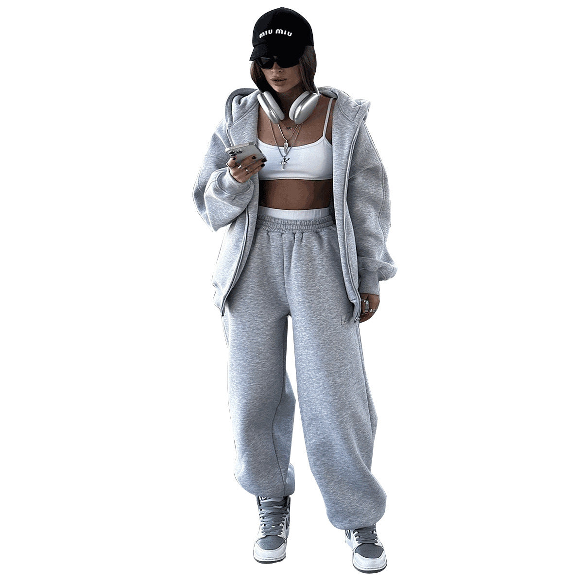 Hoodie Cardigan Set Women Autumn Winter New Arrival Sport Casual Fleece Cardigan Hoodie