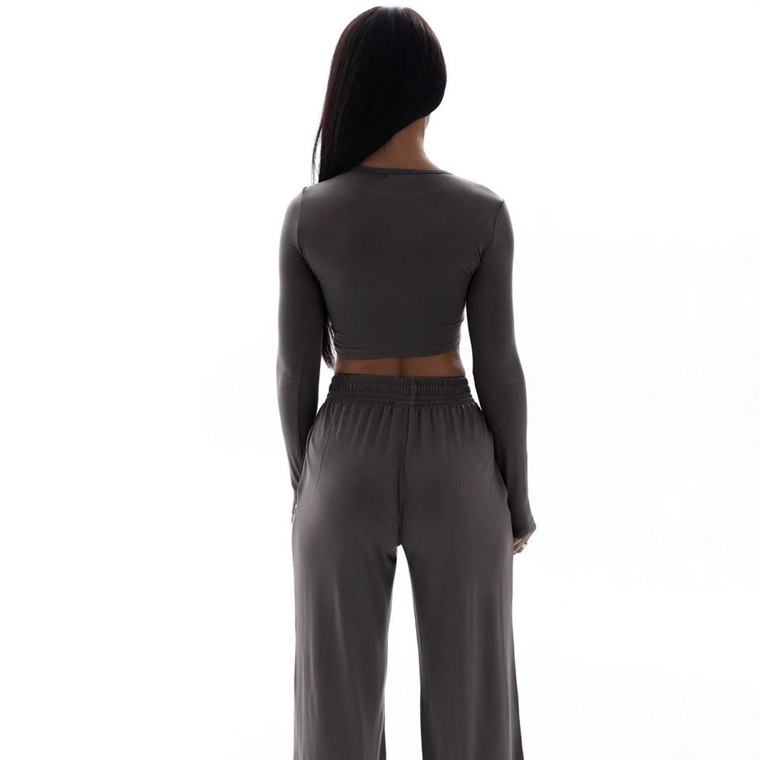 Crop Top T-Shirt with Tight Fit and Loose Two-Piece Set for Women