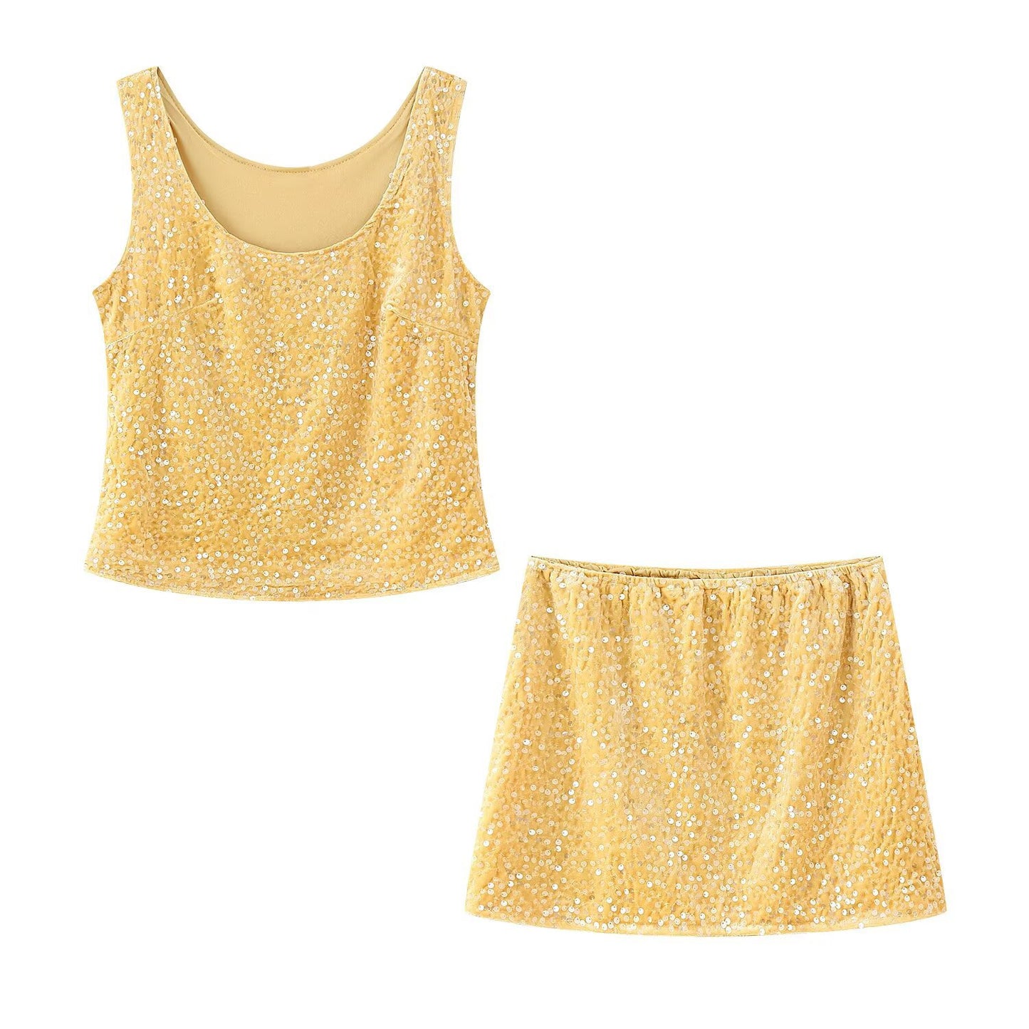 Women's Beaded Strapless Top with High-Waisted Skirt Set