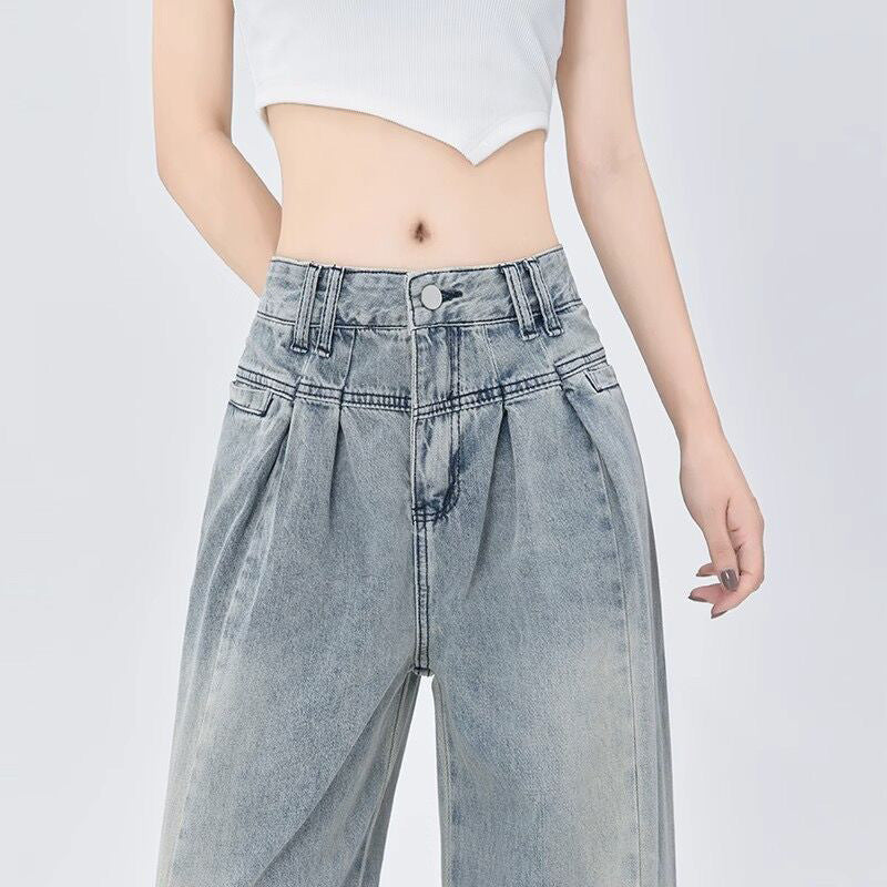 Neutral Trendy Straight Wide-Leg Jeans Women's Spring Loose Slimming Floor-Length Denim Pants