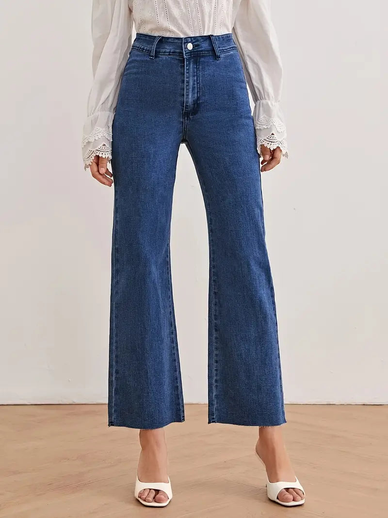Dark Blue High Waist Wide Leg Loose Fit Denim Jeans