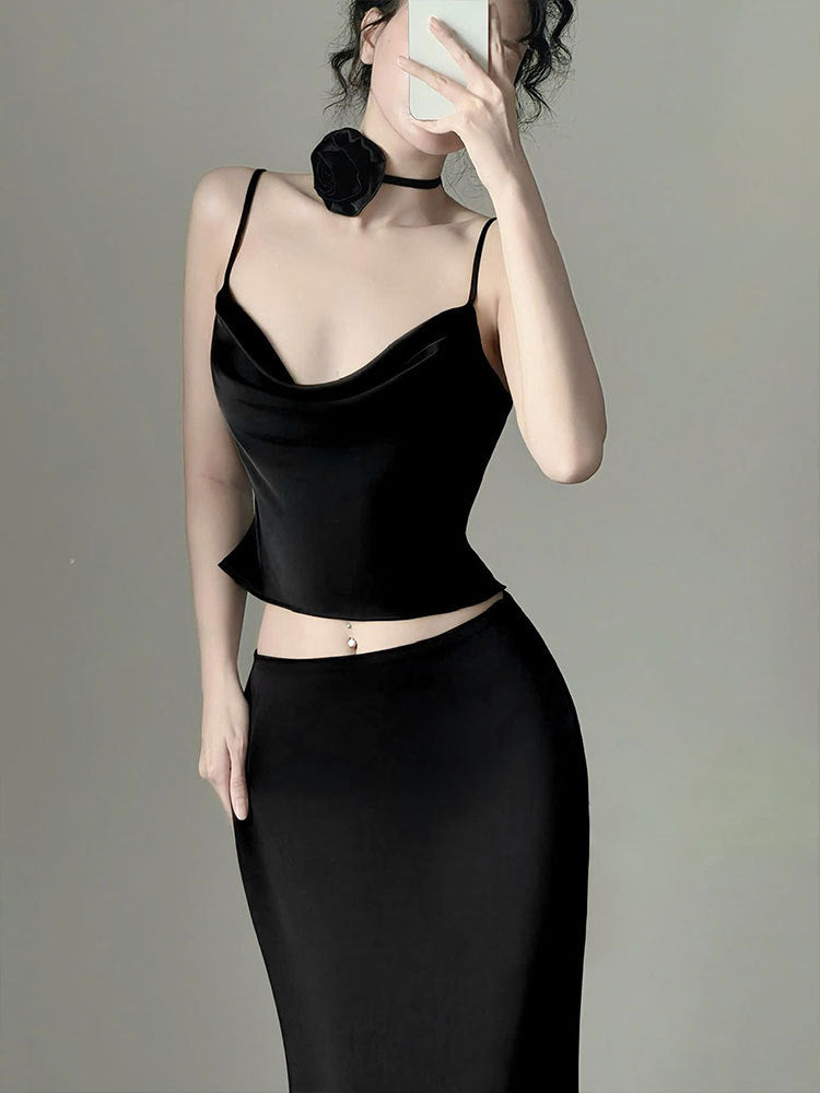 Sexy Strapless Top and Slimming Long Skirt Two-Piece Set
