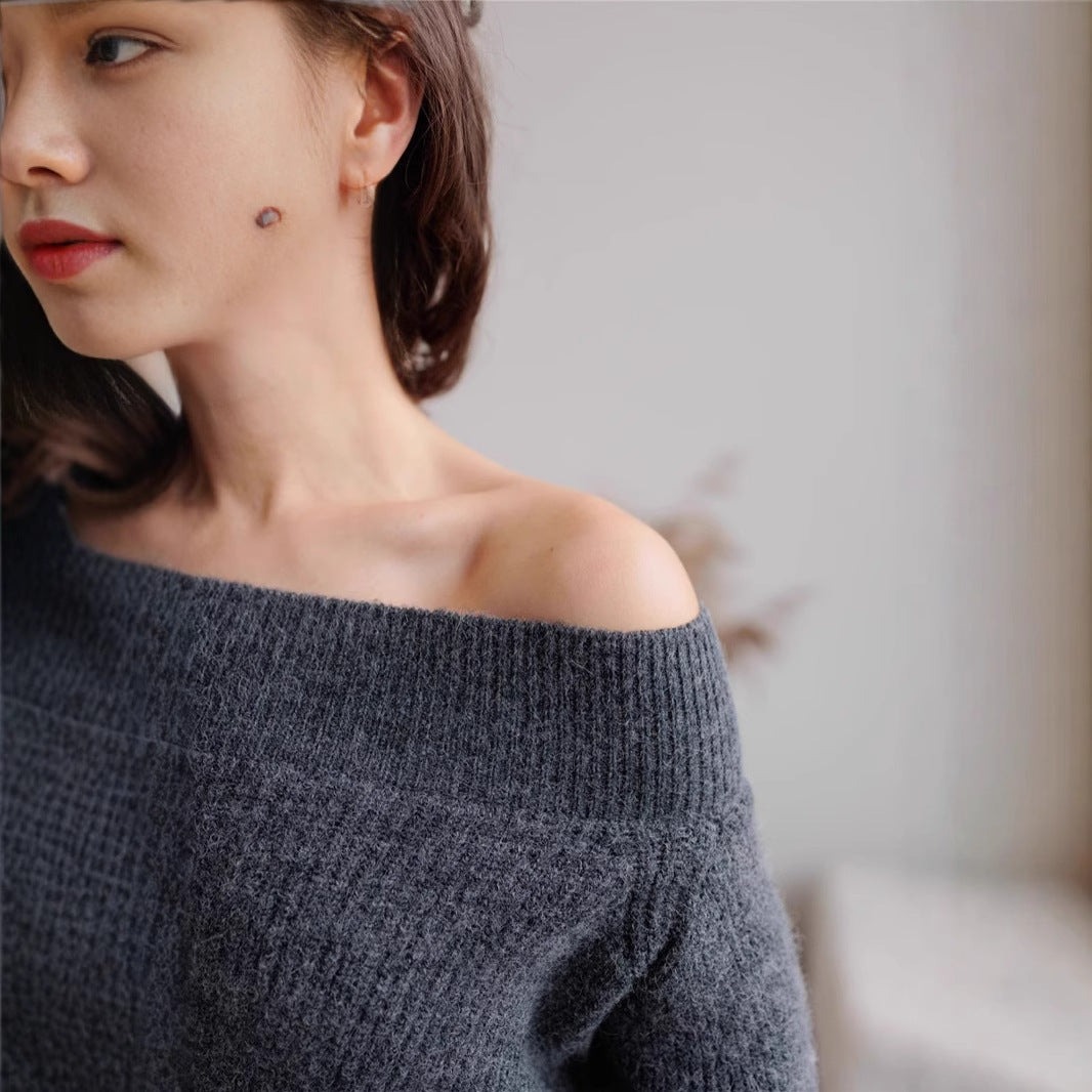 One-Piece Skirt Sweater Set for Women One-Shoulder Knit Top Pencil Skirt INS
