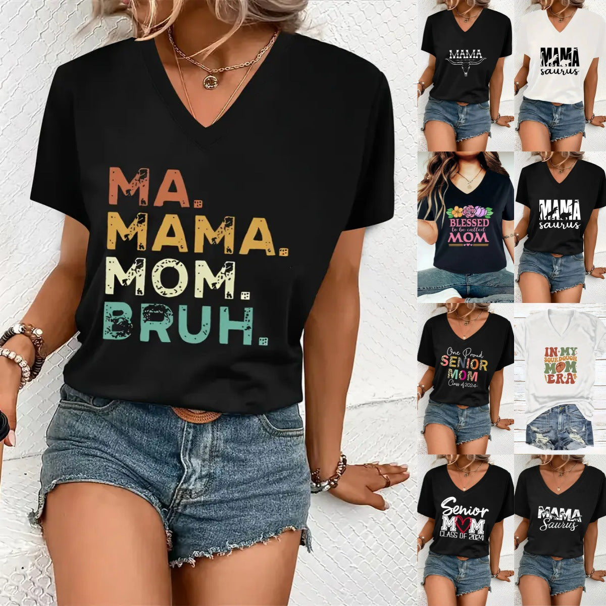V-Neck Women's T-Shirt Round Neck Short Sleeve Gift for Women