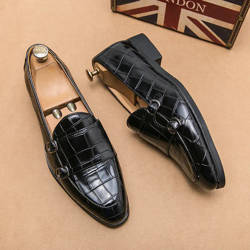 Men's Casual Leather Slip-On Shoes with Stone Pattern