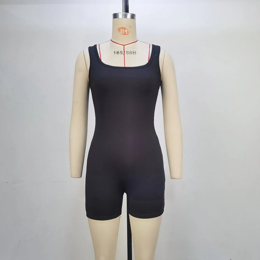 Solid color slim fit backless jumpsuit