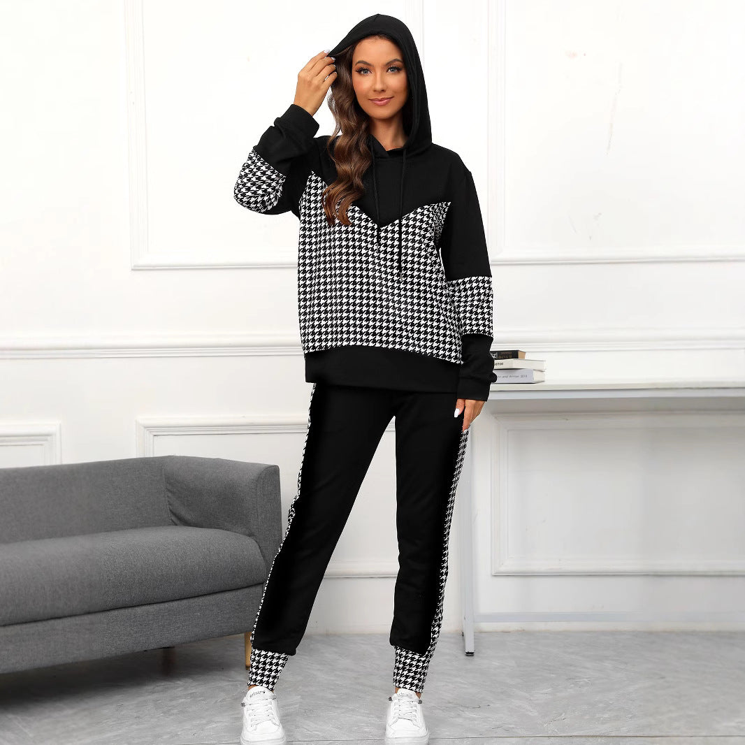 Sports Splicing Hooded Top and Pants Two-piece Set