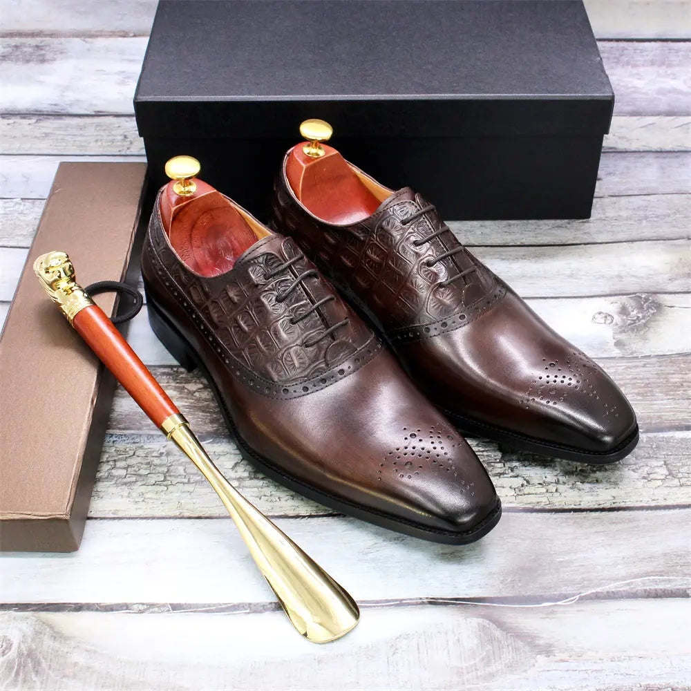 Men's Cowhide Lace-up British Oxford Shoes