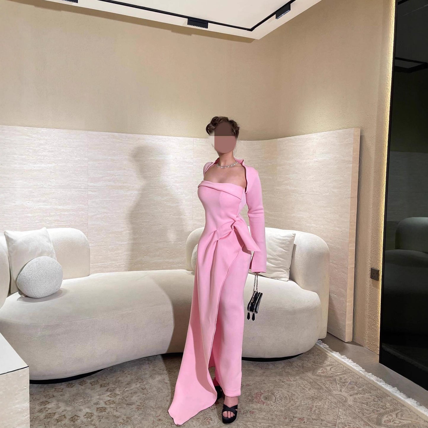 Elegant and Sexy Cape Strapless Slit Party Dress Two-Piece Set