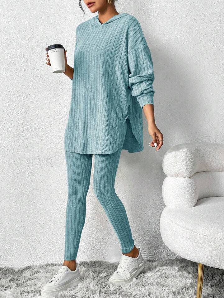 Autumn and Winter Style Loose Hooded Long Sleeve Casual Trousers Ribbed Suit