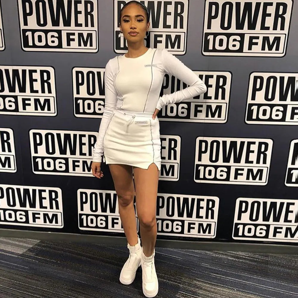 Reflective Trim Long Sleeve Two-Piece Dress Set