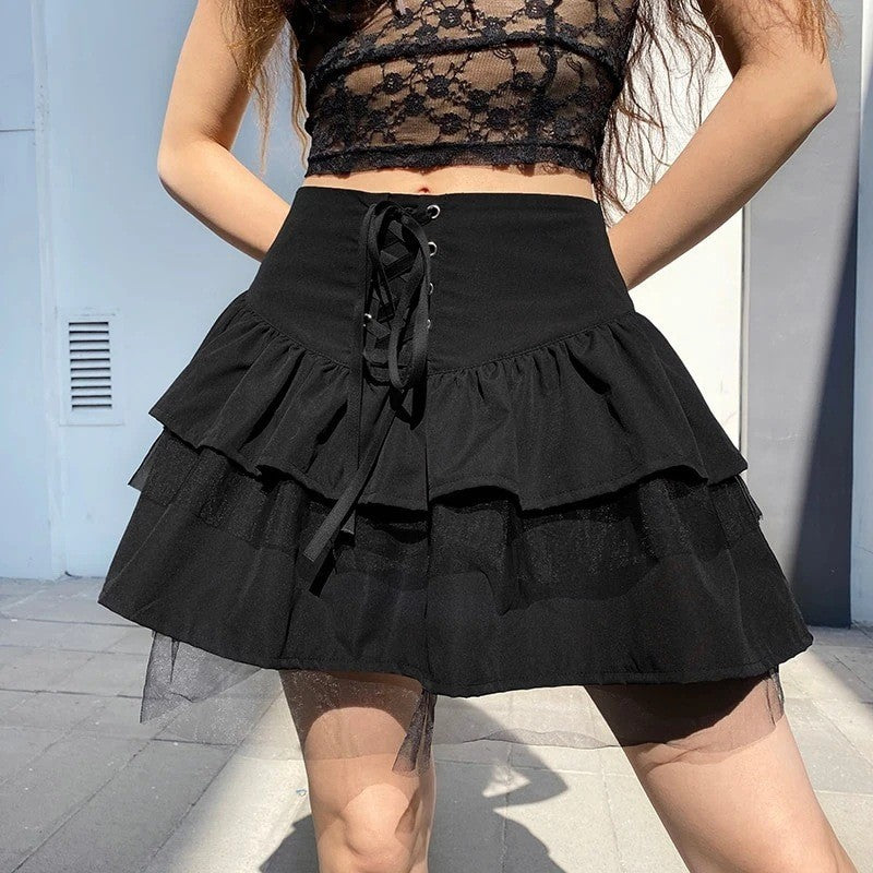 Spicy Pleated Skirt Lace Hem A-Line Strapless Top Embroidered High Waist Half Skirt Sweet Spicy Style