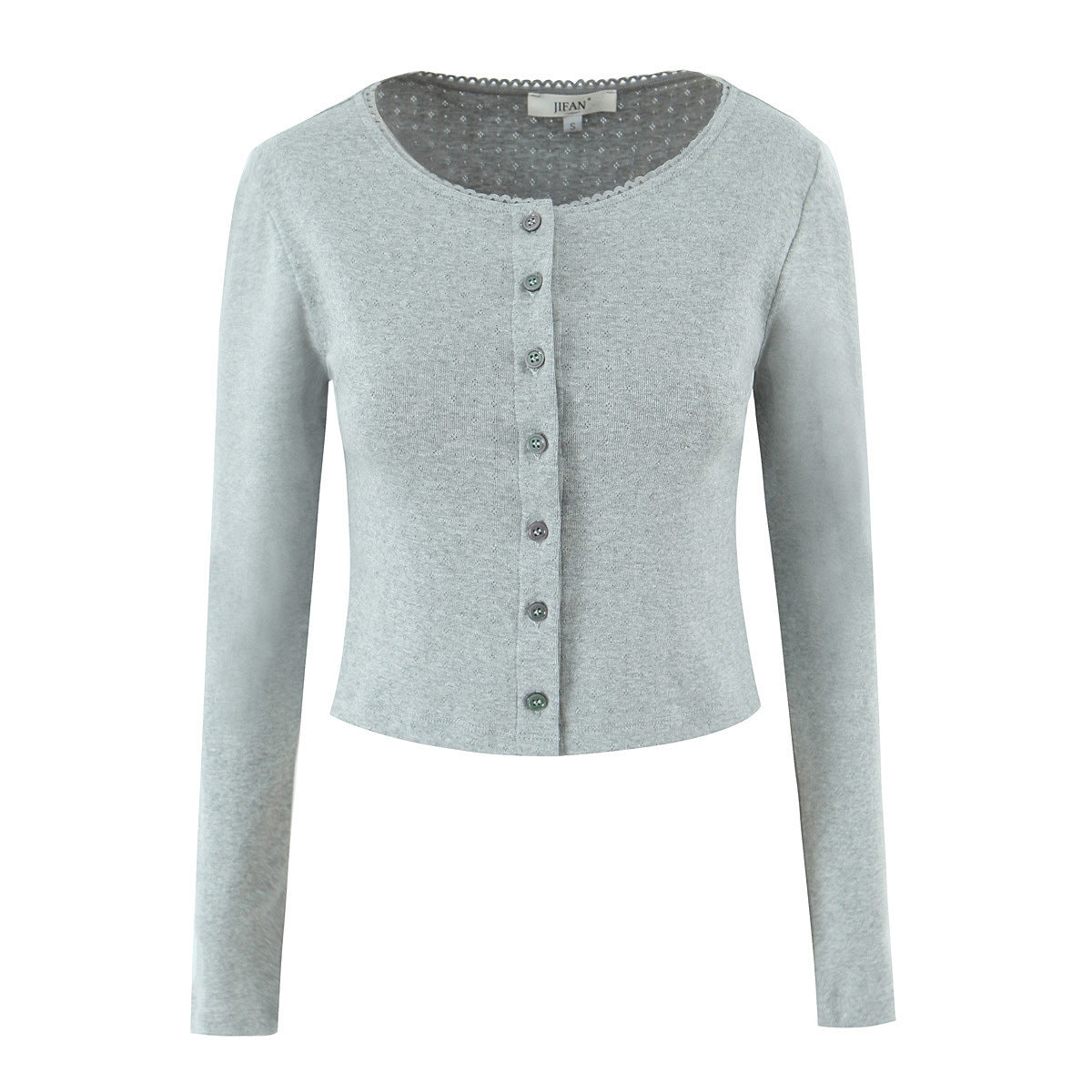 Round neck slim fit jacquard knitted top T-shirt+solid color elastic waist shorts two-piece set