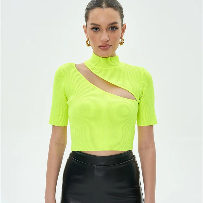 Hollow out short sleeved knitted sweater