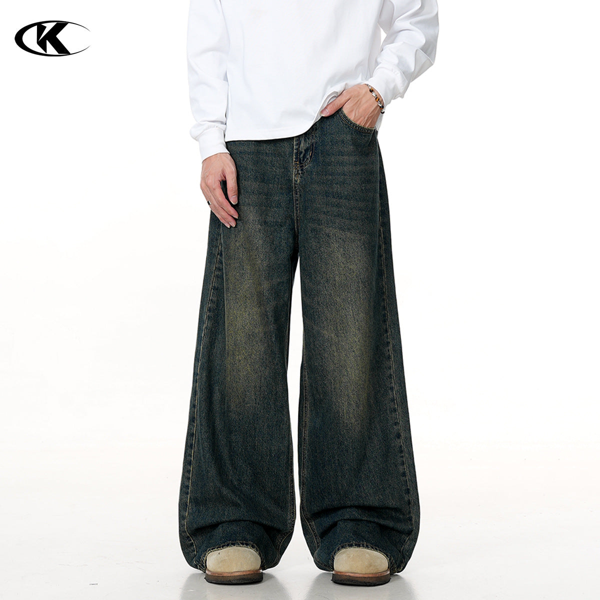 Unisex Street Washed Slim Wide Leg Loose Casual Long Pants