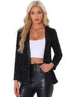 Allegra K Halloween Costumes Sequin Blazer Jacket for Womens Fall Winter Sparkly Open Front Cardigan X-Small Black
