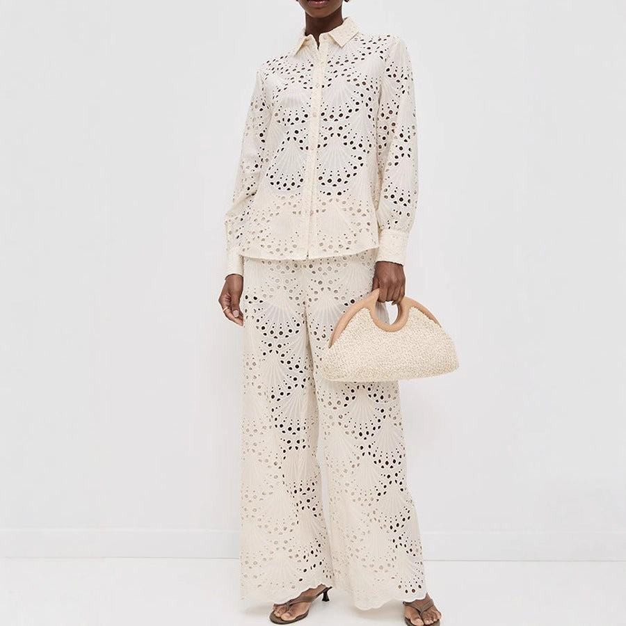 Autumn and Winter New Long Sleeve Single Breasted Shirt Set INS Loose Holiday Trousers Two-piece Set