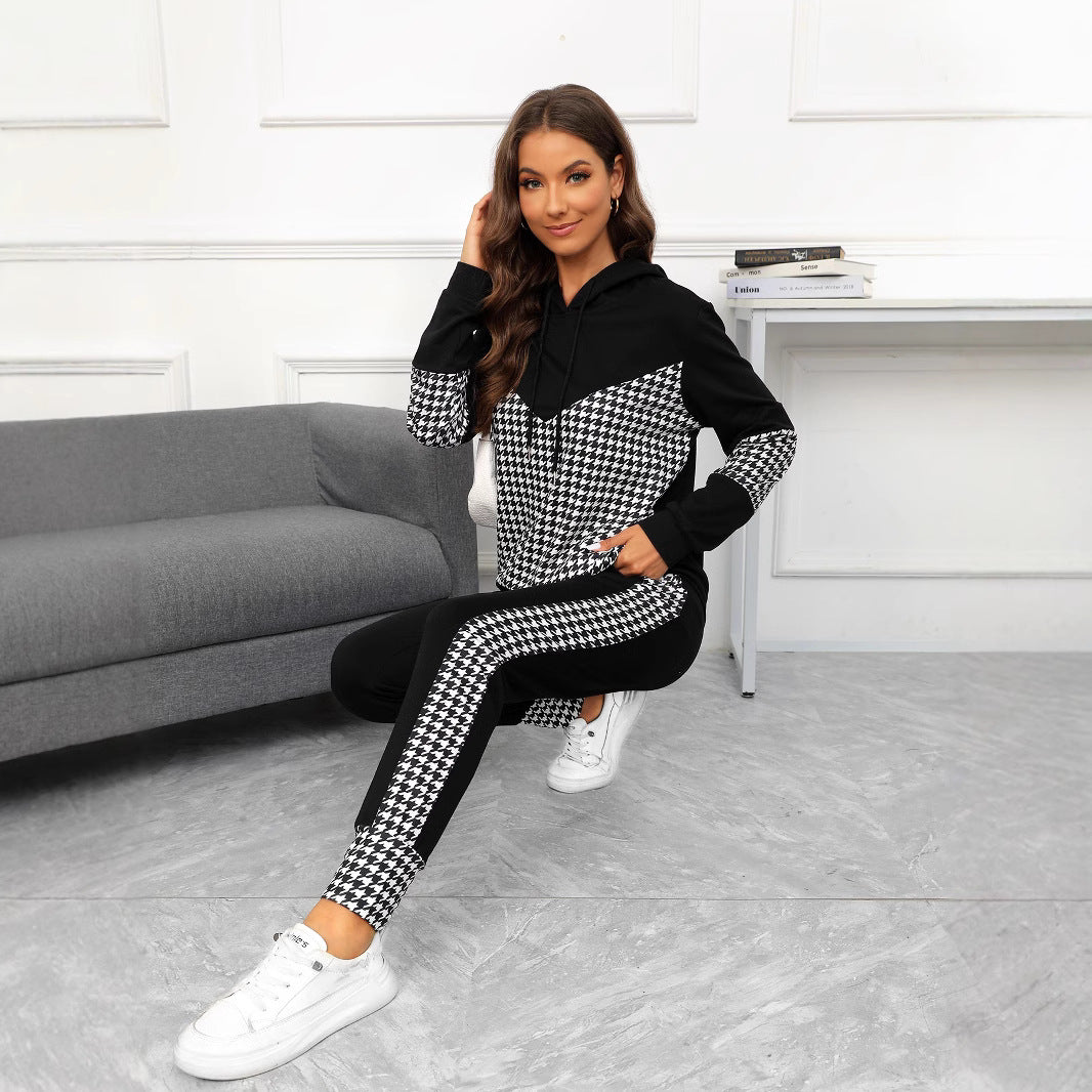 Sports Splicing Hooded Top and Pants Two-piece Set