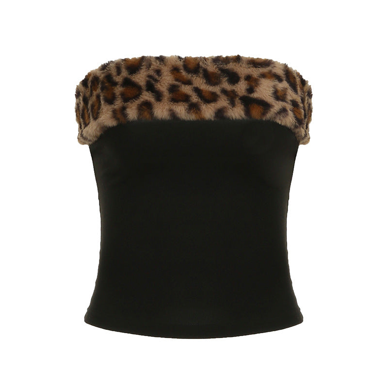 Sexy Leopard Print Splicing Tie Belt Fitted One-Shoulder Top and Shorts Two-Piece Set Casual Versatile Leisure Suit