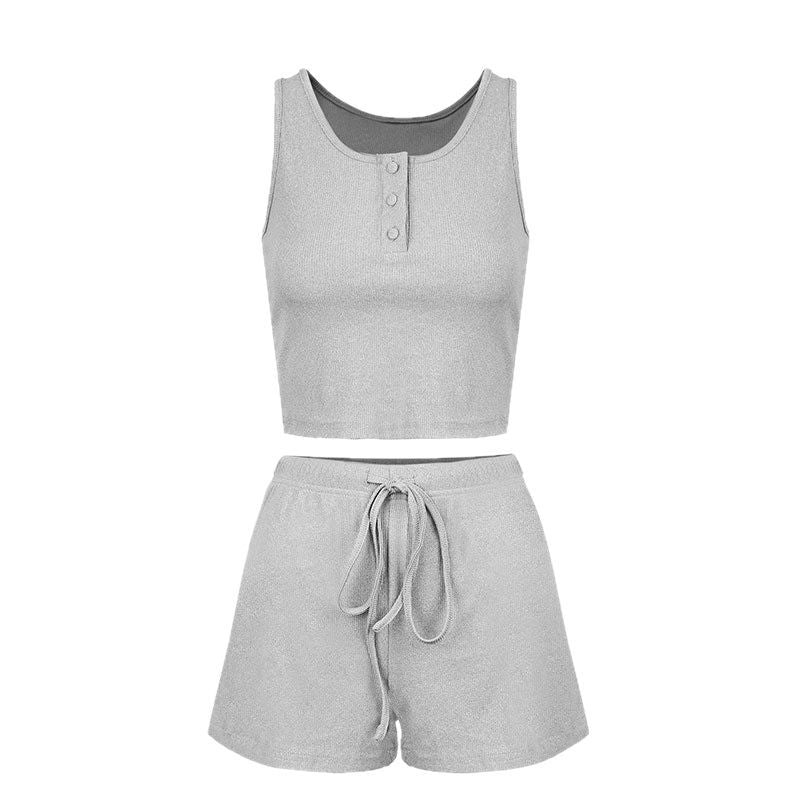 Sleeveless Strap Sexy Camisole with Tie Comfortable Shorts 2-Piece Set