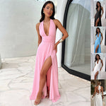 Women’s Halterneck V-Neck Slit Dress