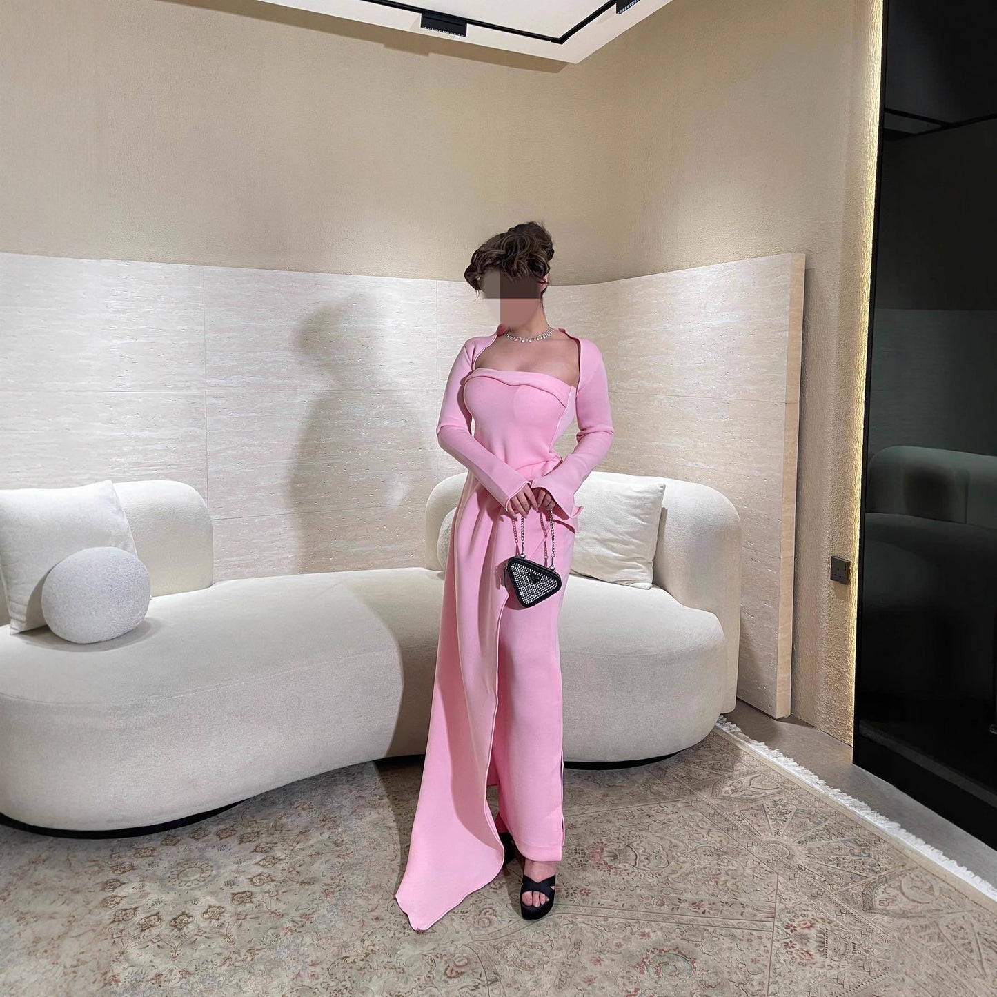 Elegant and Sexy Cape Strapless Slit Party Dress Two-Piece Set