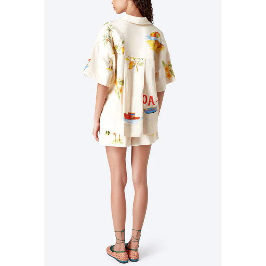 Summer Vacation Batwing Sleeve Set Women's INS Casual Loose Pocket Two-Piece Suit