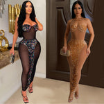 Women's Wear Pure Color Tube-top See-through Beaded Dress