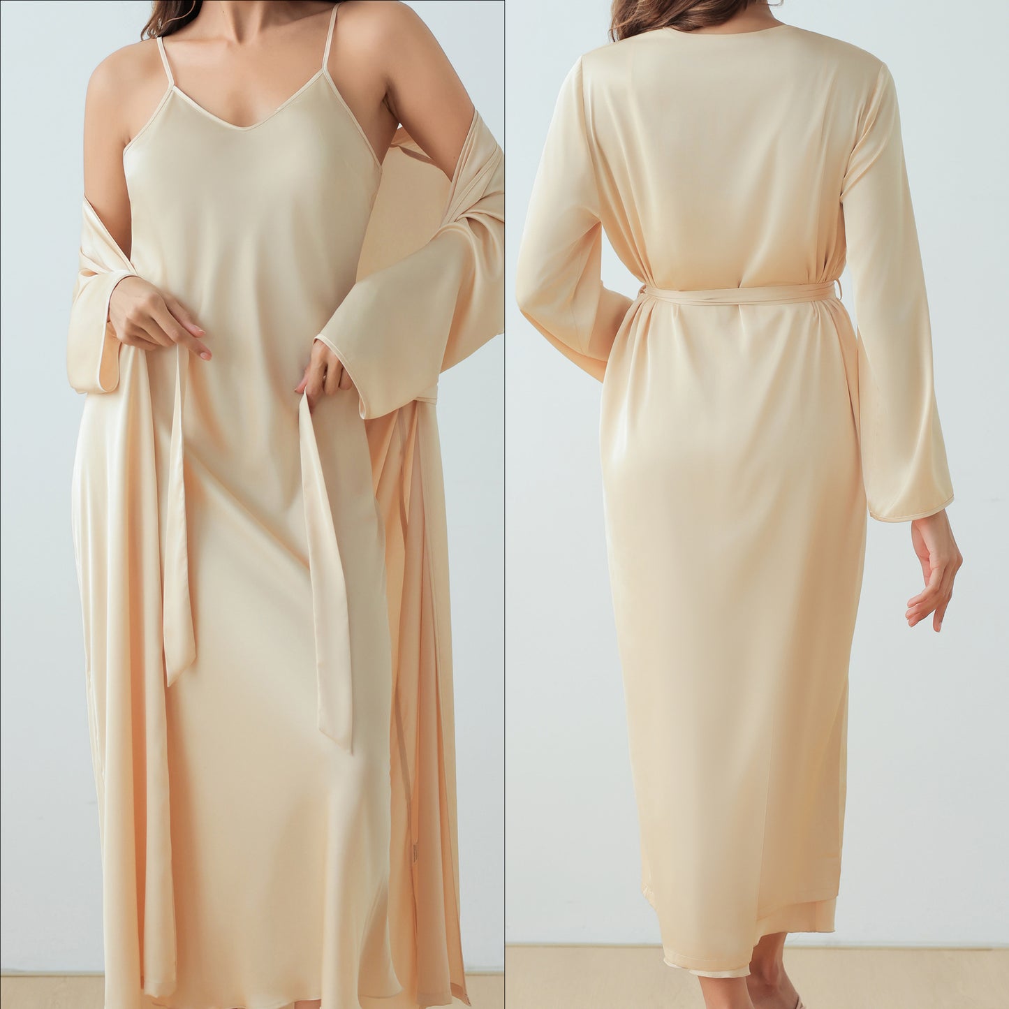 Women's Loose Strap Dress Robe Home Wear Long Sleep Robe Set