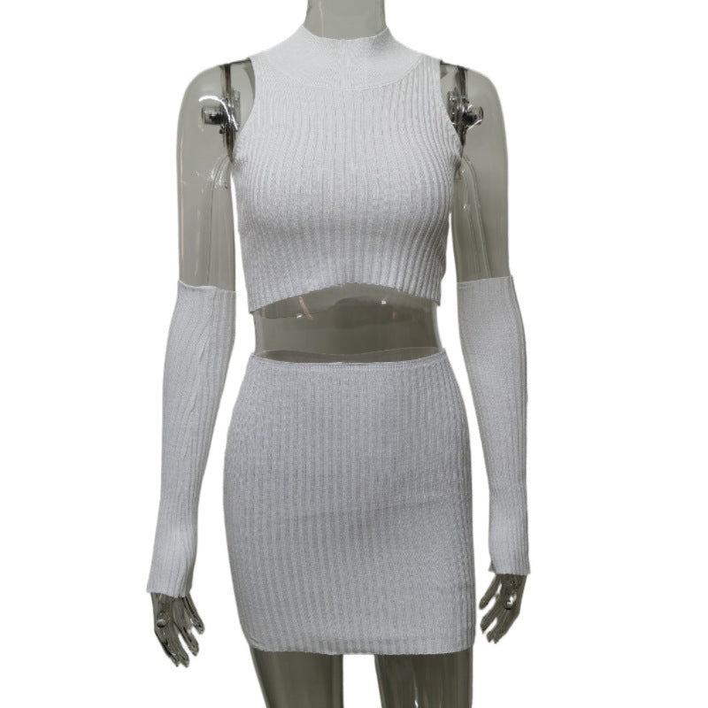 Women's Off-Navel Sleeveless Knit Bodycon Skirt Set