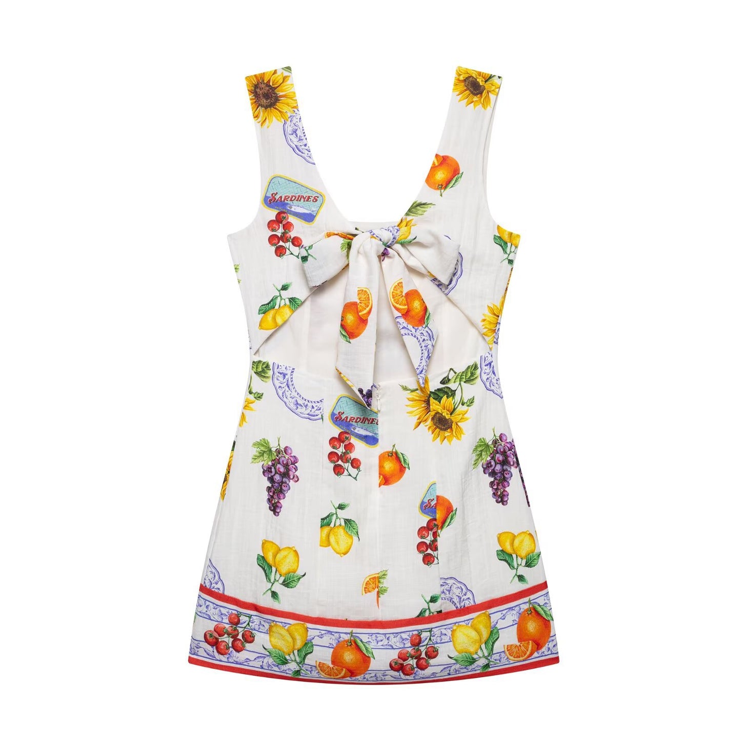V-neck back tied bow short skirt dress for women