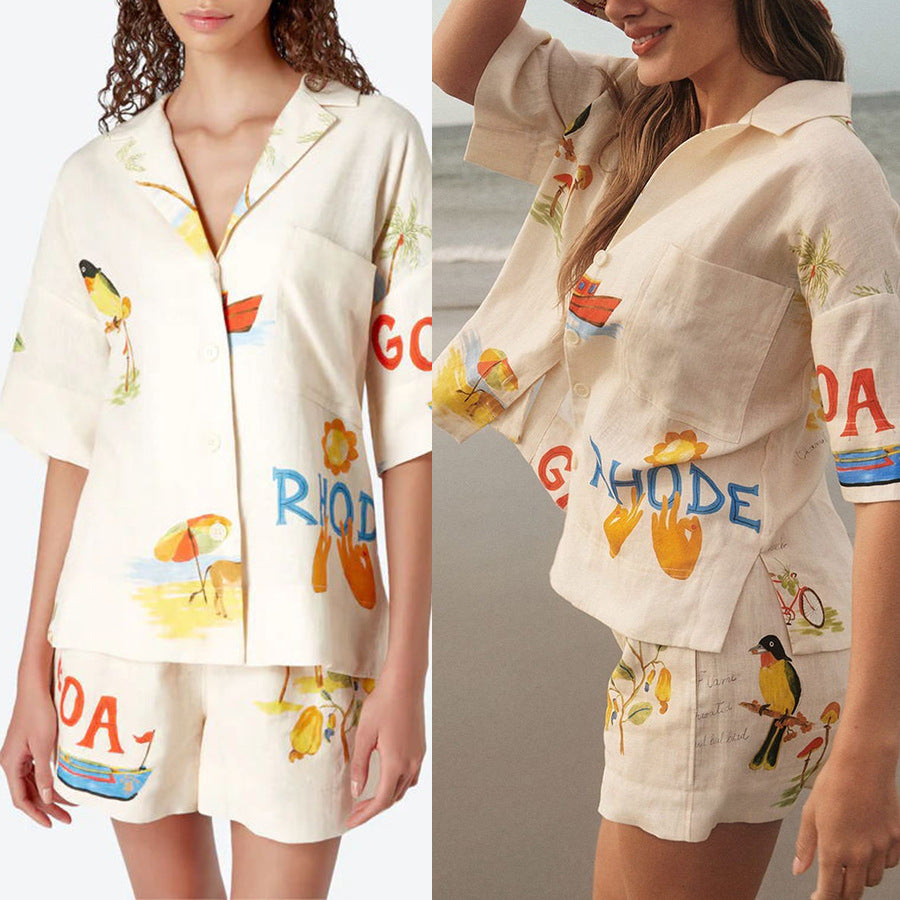 Summer Vacation Batwing Sleeve Set Women's INS Casual Loose Pocket Two-Piece Suit