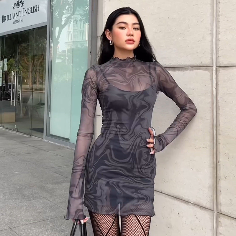 Women's Strapless Printed Sexy Bodycon Dress Two-Piece Set