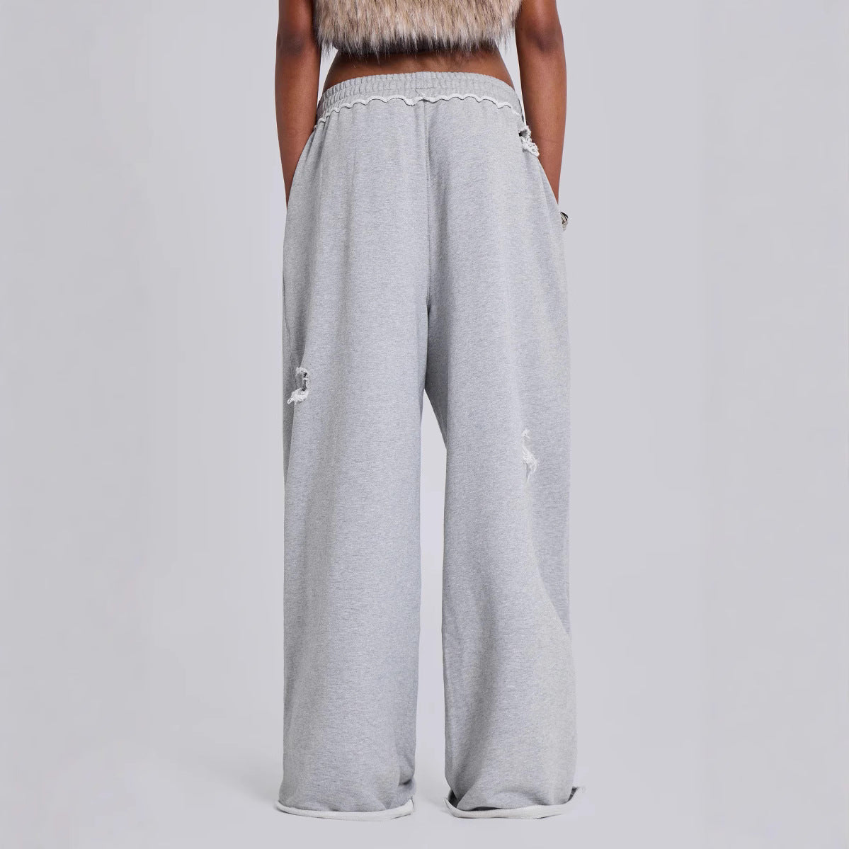 Style Trendy Casual Pants Street Hip-hop Distressed Design Wide-leg Loose Sweatpants