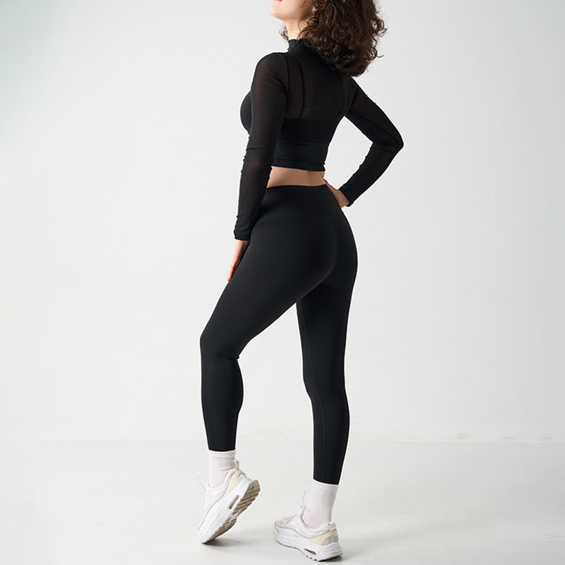 Mesh Sports Yoga Set Women's Mesh and High-Waisted Fitness Leggings