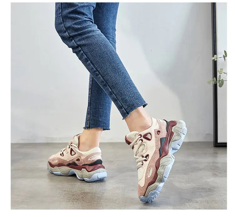 Thick Sole Dad Sneakers - Casual Athletic Shoes