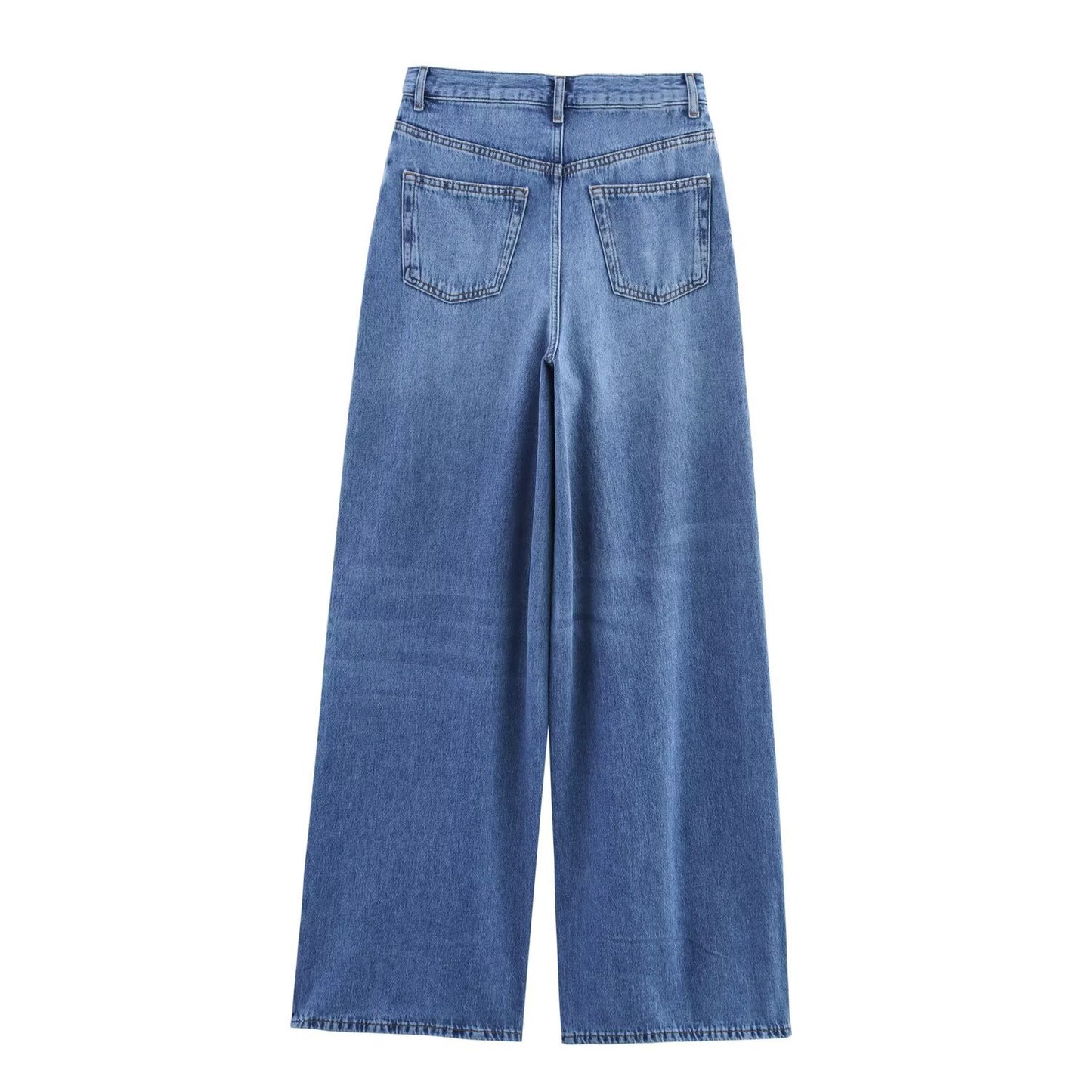 Women's Fashion Versatile Denim Polo Collar Bubble Sleeve Shirt + Long Pants Set