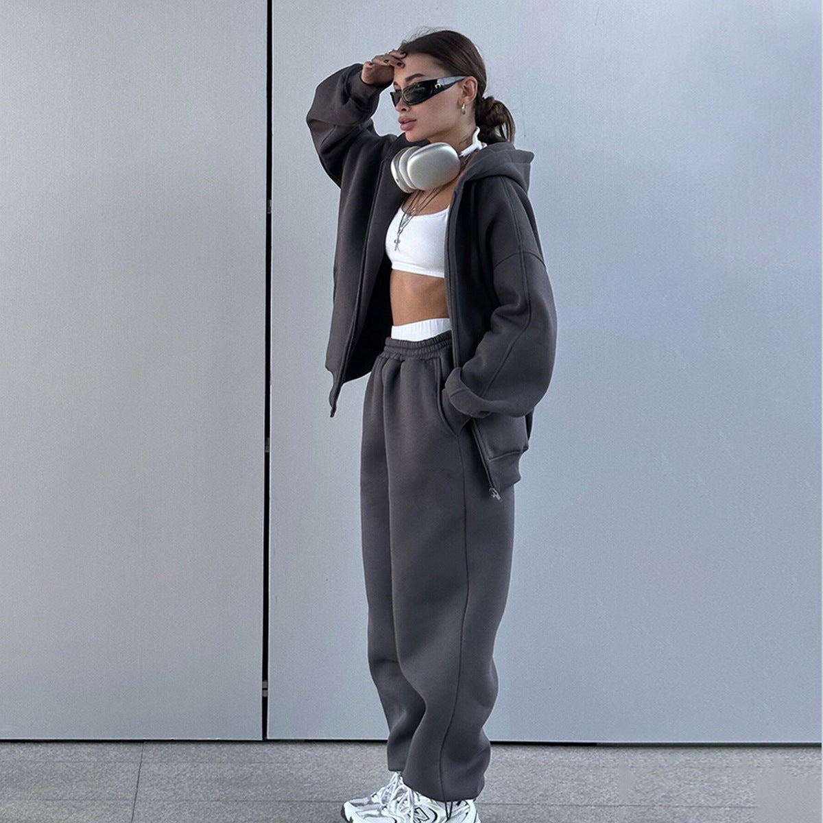 Hoodie Cardigan Set Women Autumn Winter New Arrival Sport Casual Fleece Cardigan Hoodie