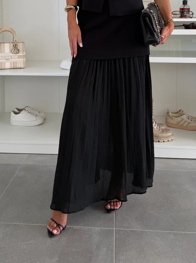 Knitted Patchwork Vest Set with Loose A-line Skirt for WomenSpring Summer Fashion Casual Holiday Style