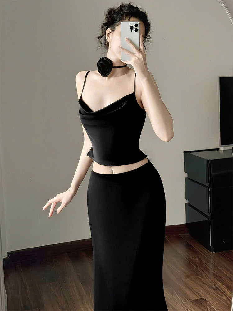 Sexy Strapless Top and Slimming Long Skirt Two-Piece Set