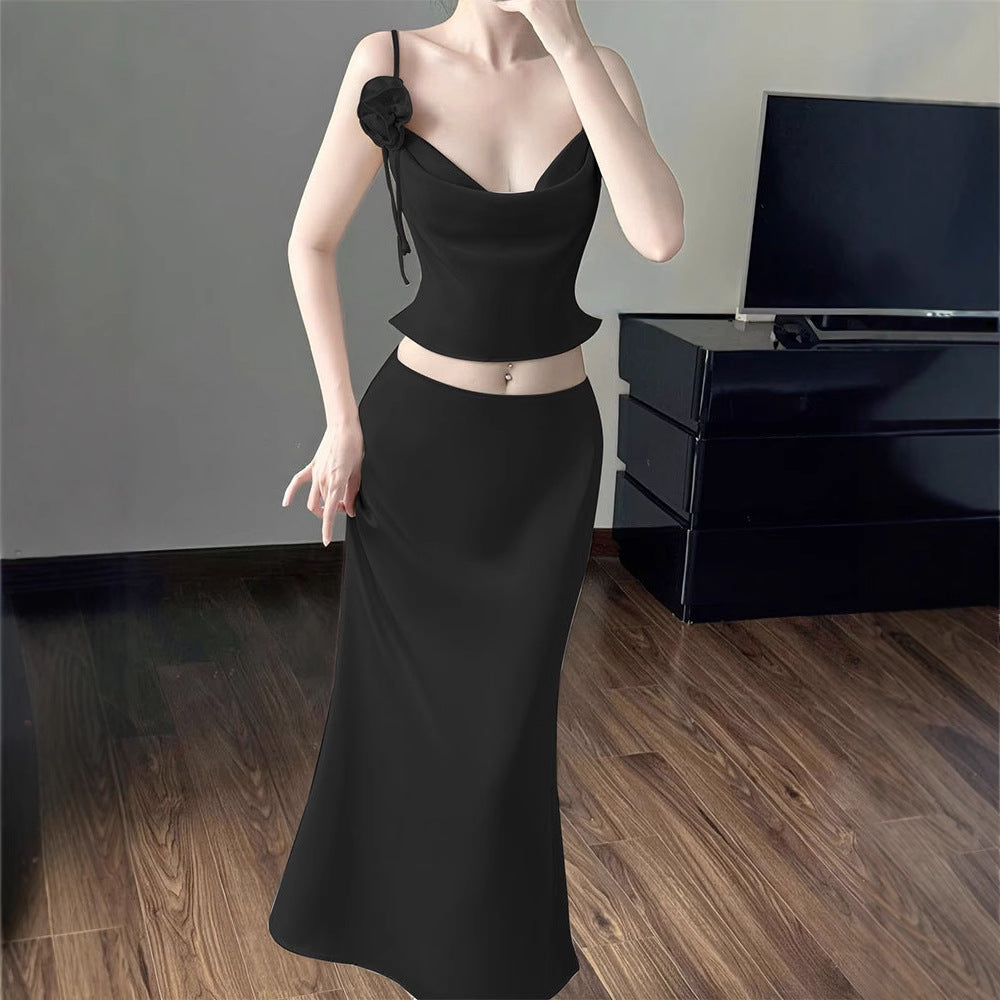 Sexy Strapless Top and Slimming Long Skirt Two-Piece Set