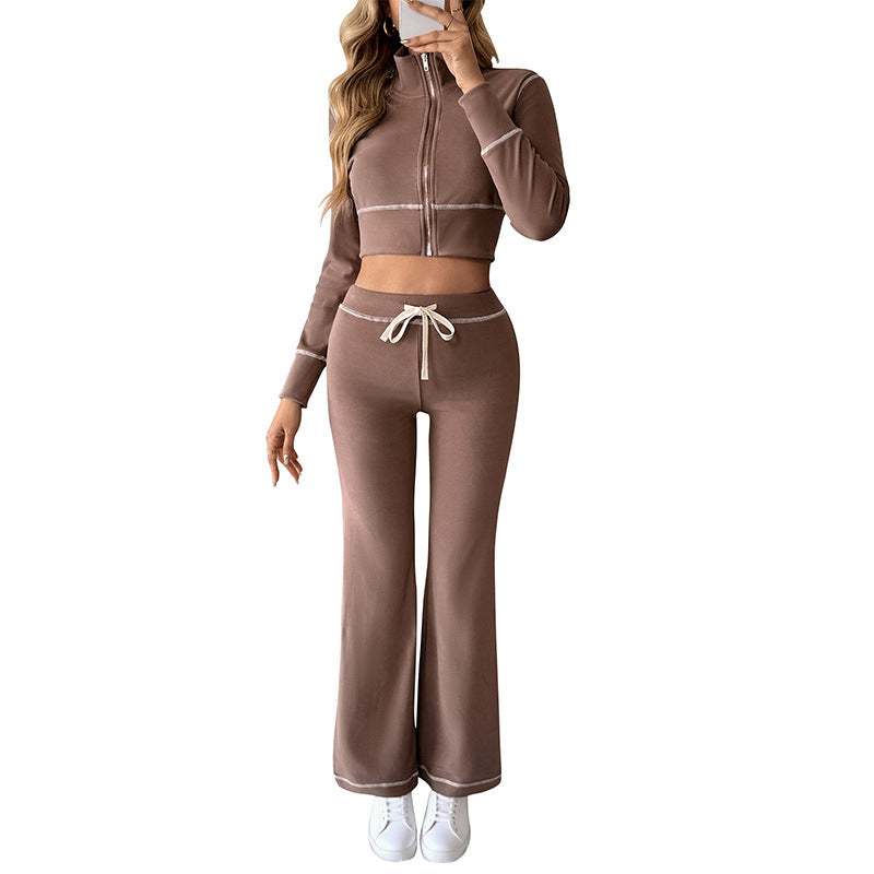 Short Casual Set Women's Sports Long Sleeve Jacket and Casual Pants Two-piece Set