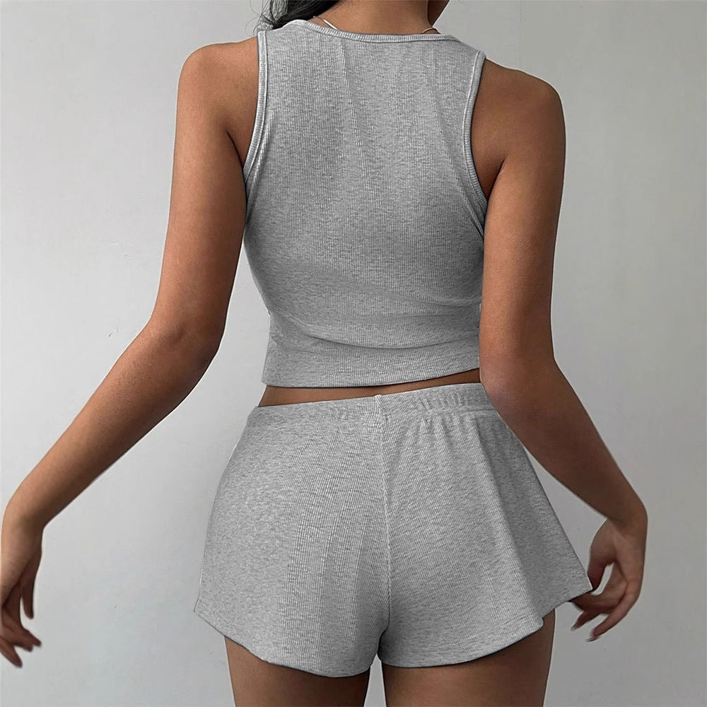 Sleeveless Strap Sexy Camisole with Tie Comfortable Shorts 2-Piece Set
